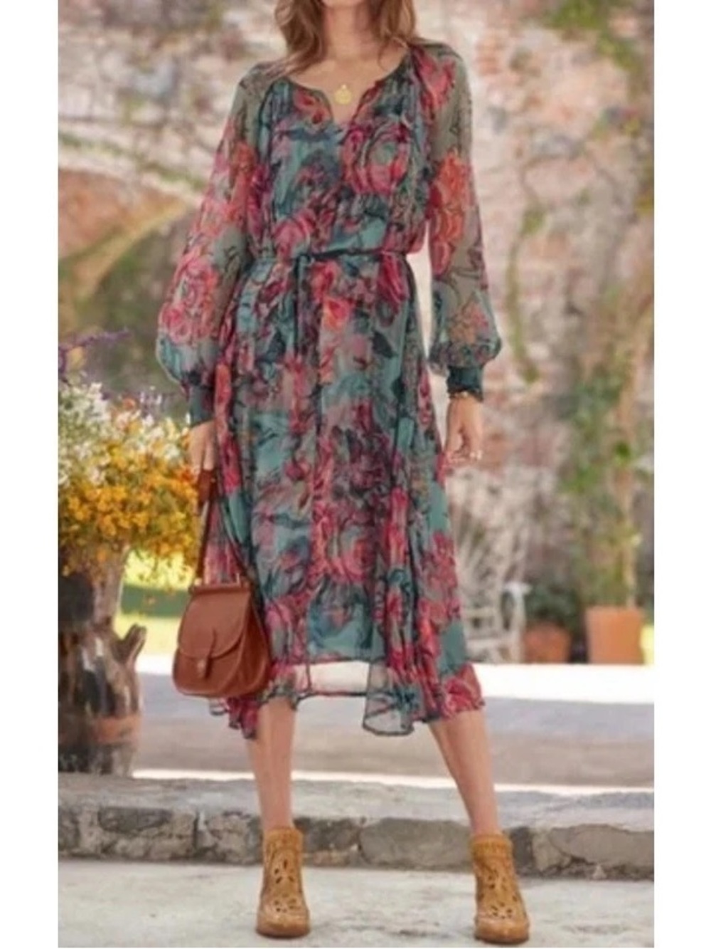 Sundance Janelle sheer floral boho western sundress. Large like new